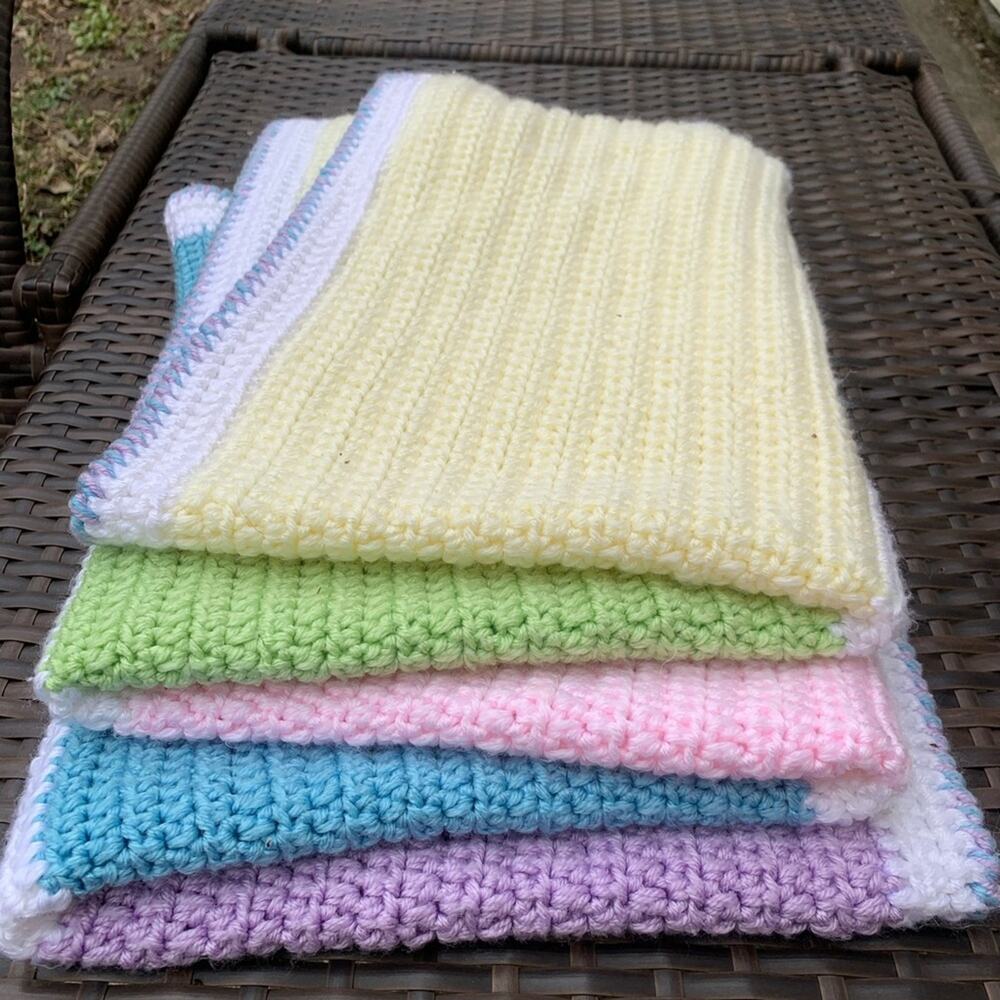 Pastel spring hand knitted color block throw